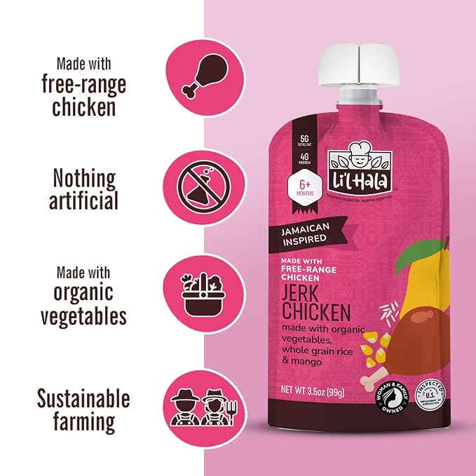 Li’l Hala Jerk Chicken Baby Food Pouches – Free-Range Chicken & Organic Veggies - Image 4