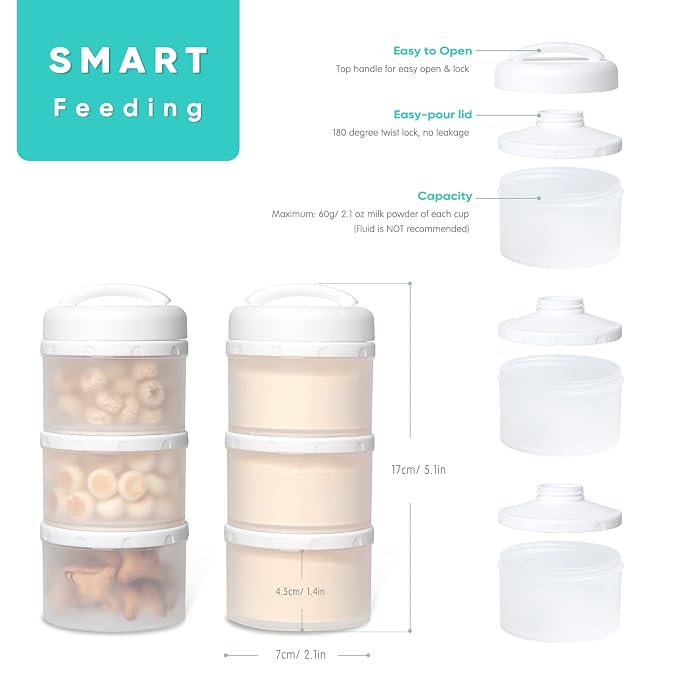 Termichy Stackable Formula Dispenser Portable Milk Powder Container, 2 Pack - Image 2