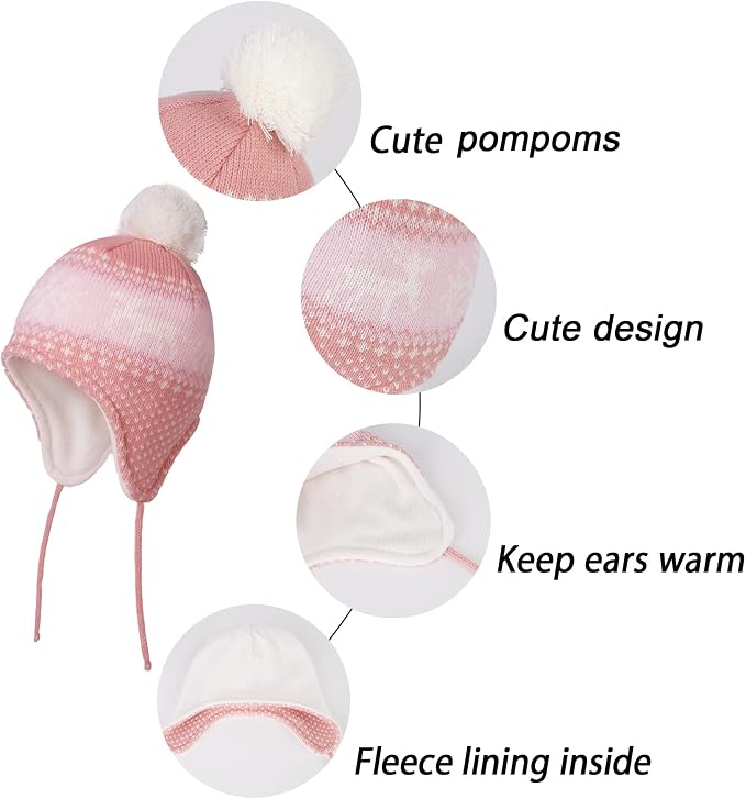 LANGZHEN Toddler Kids Infant Winter Hat, Earflap Knit Warm Cap Fleece Lined - Image 4
