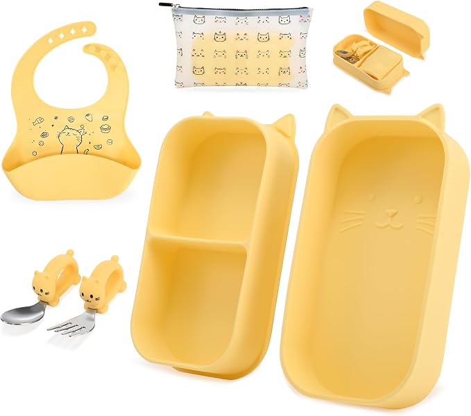 Portable Baby Plates with Suction, Non-Slip Dishwasher Safe Plates & Utensils by Mossora