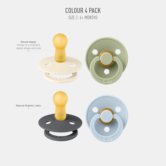 BIBS Colour Soother 4-Pack | BPA Free Dummy Pacifier | Round Nipple | Natural - Image 2
