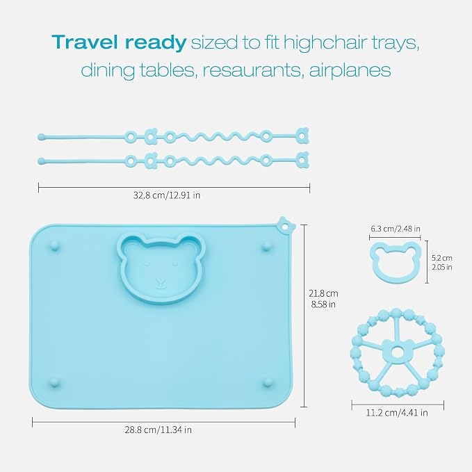 2 Pack Baby Silicone Mat with Suction Base and 4 Stretchable Straps, 6 Strong - Image 5