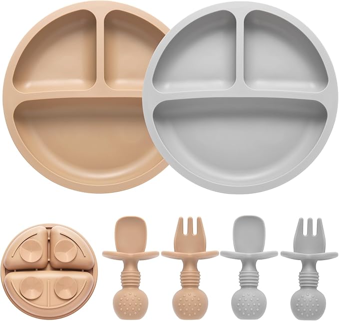 Silicone Baby Feeding Set, 2 Pack Divided Baby Plates by Eascrozn