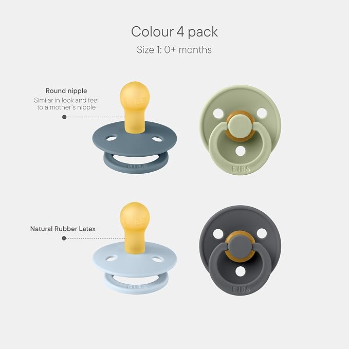 BIBS Pacifiers - Colour 4-Pack | BPA Free Baby Pacifier | Round Nipple Binkies - Image 2