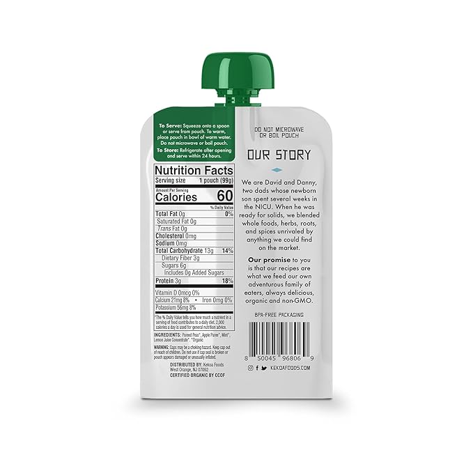 Kekoa Foods Peas & Mint Baby Food Purée | 100% USDA Certified-Organic - Image 2