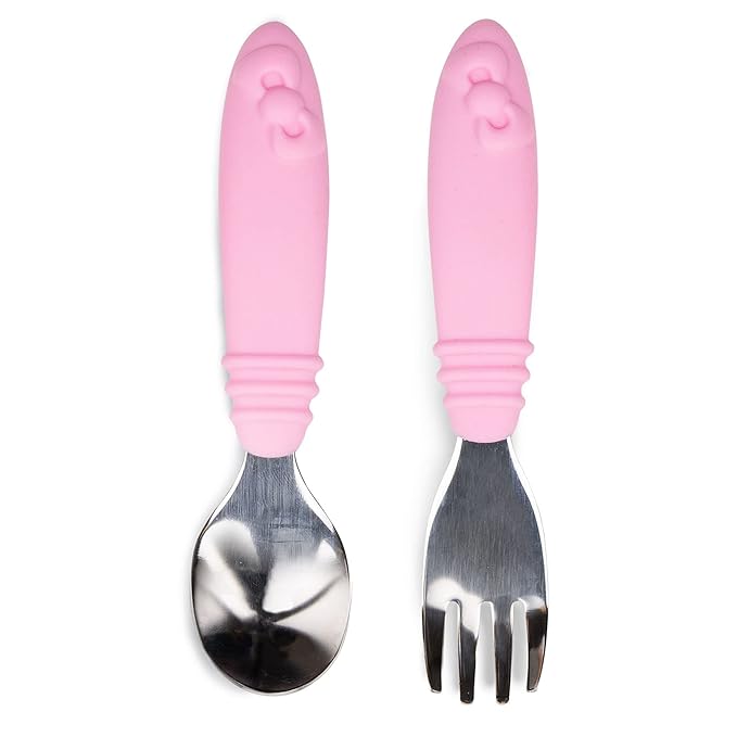 Bumkins Toddler Utensils, Kids Size Fork and Spoon Set, Silicone and by Bumkins