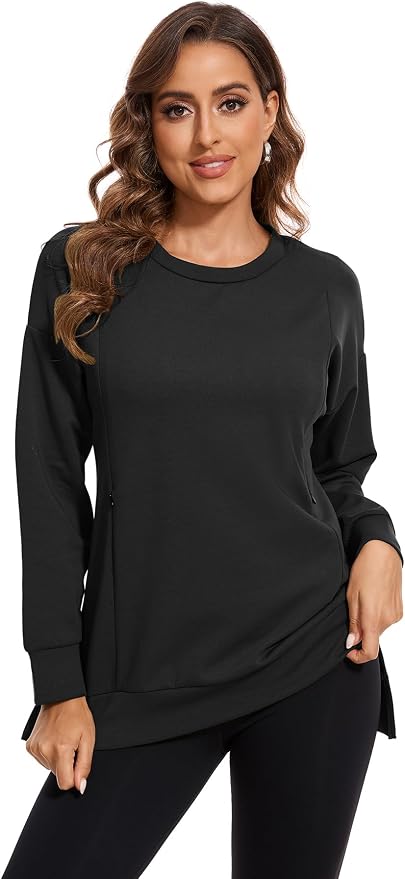 Smallshow Women's Nursing Tops Sweatshirt Long Sleeve Side Split Breastfeeding by Smallshow