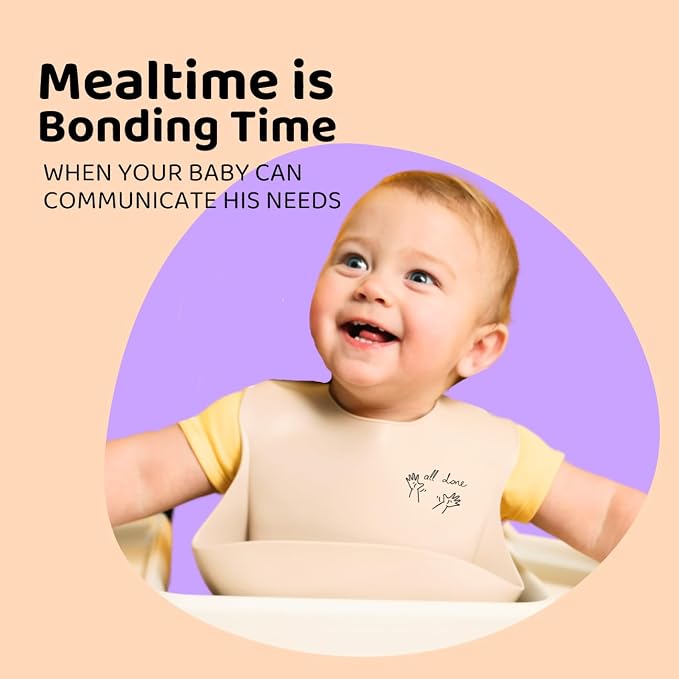 APLAINR Baby Sign Language Bib, Silicone Baby Bibs, ASL Graphics, Food Catcher - Image 3