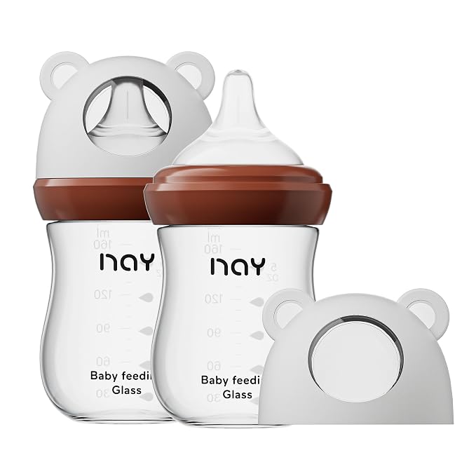 Natural Glass Baby Bottle for Breastfeeding Babies, 5.4oz Anti-Colic Baby Bottle by yanyoyo