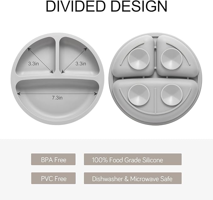 Silicone Baby Feeding Set, 2 Pack Divided Baby Plates - Image 2