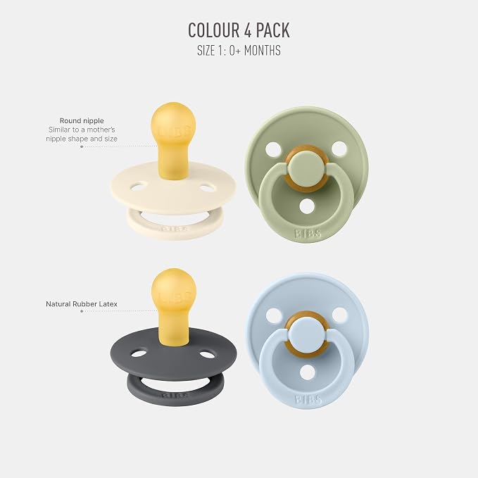 BIBS Colour Soother 4-Pack | BPA Free Dummy Pacifier | Round Nipple | Natural - Image 2