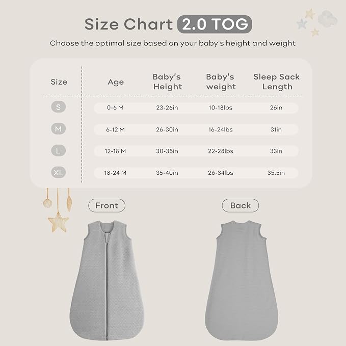 Yoofoss Baby Sleep Sack 0-6 Months, 2.0 TOG Baby Wearable Blanket - Image 7