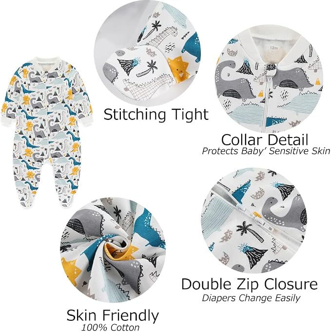Newborn Baby 2-way Zipper Romper Cotton One-piece Jumsuit 3-pack, 0-24 Months - Image 2