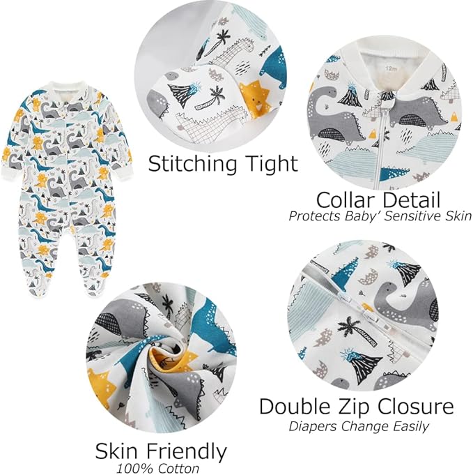 Newborn Baby 2-way Zipper Romper Cotton One-piece Jumsuit 3-pack, 0-24 Months - Image 2