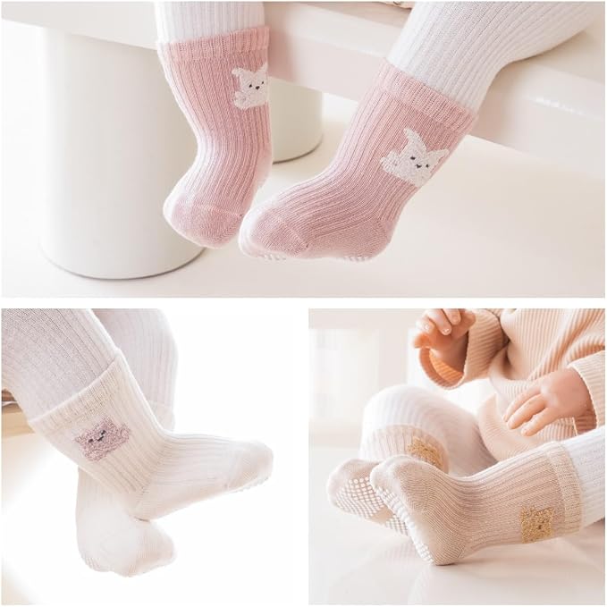 Baby Crew Socks, Grips Combed Cotton Socks Toddler Non-Skid - Image 2