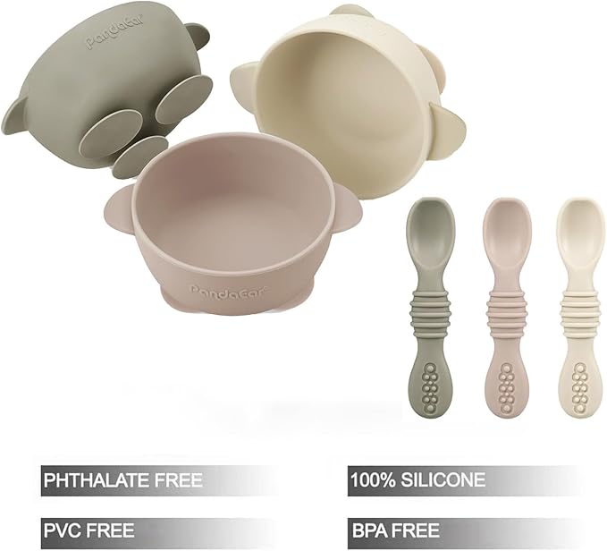 PandaEar 3 Pack Silicone Suction Baby Bowls & 3 Baby Feeding Spoons | Non-Slip - Image 3