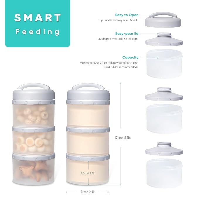 Termichy Stackable Formula Dispenser Portable Milk Powder Container, 2 Pack - Image 2