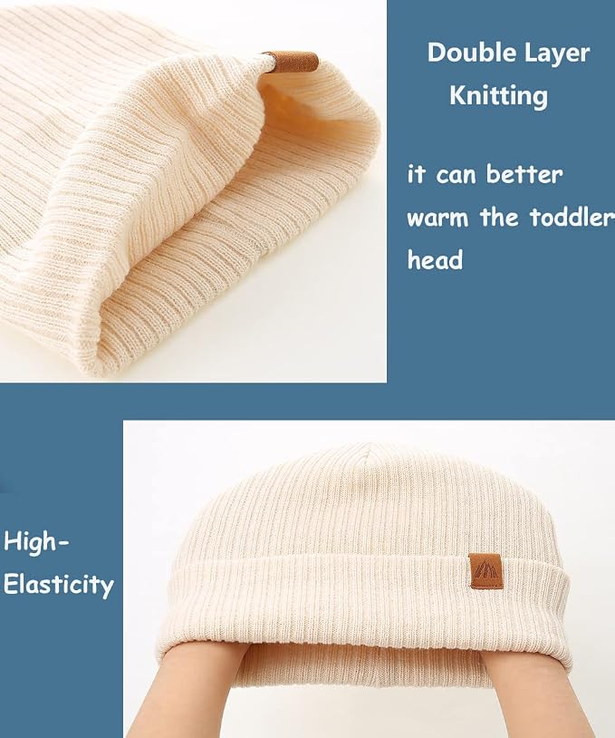 Moon Kitty 2PCS Baby Beanie Soft Toddler Beanie Warm Knitted Infant Winter Hats - Image 4