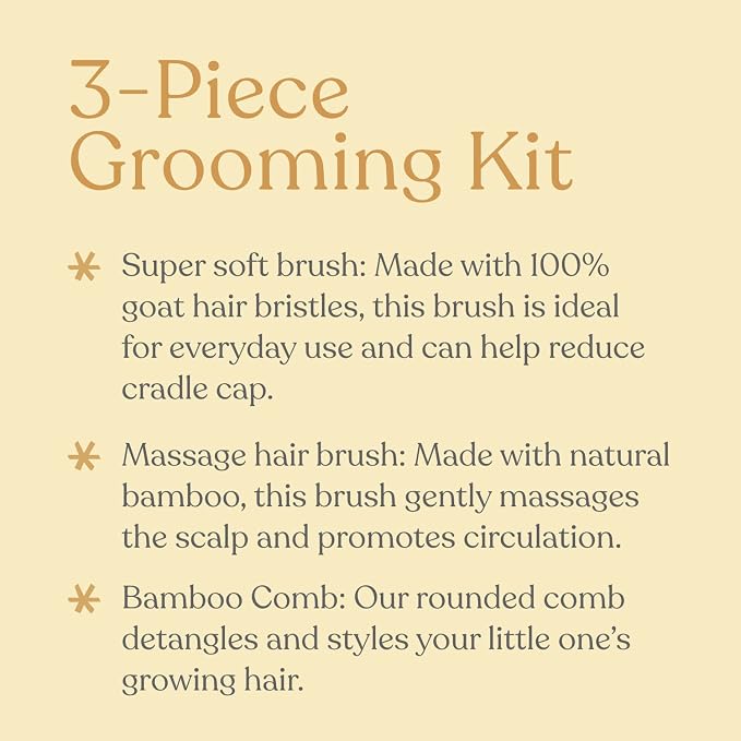 ELLAOLA Natural Bamboo Hair Brush & Comb Set, 3 Piece - Image 2