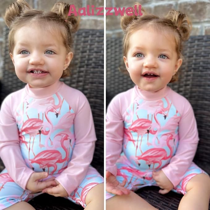 Aalizzwell Baby Girls Long Sleeve One Piece Bathing Suit - Image 2