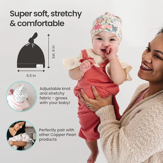 Copper Pearl Baby Beanie Hat Top Knot Stretchy Soft River 0-4mo - Image 3