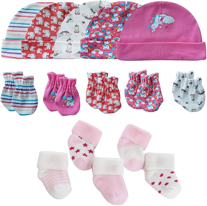 Newborn Baby Boy Girl Caps Mittens Socks Set Cotton Baby Essentials Accessories by MAMIMAKA