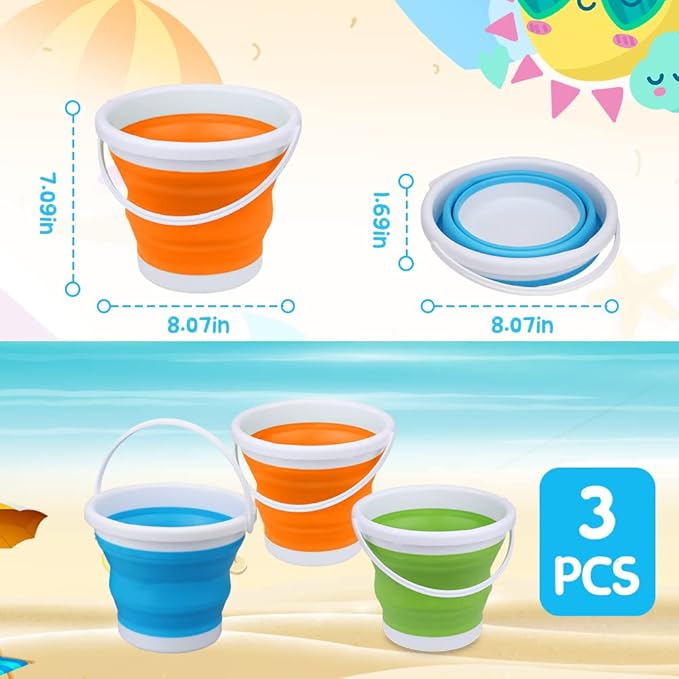 Silicone Beach Foldable Buckets Toys Halloween Bucket, 3L Jumbo Sand Pails - Image 2