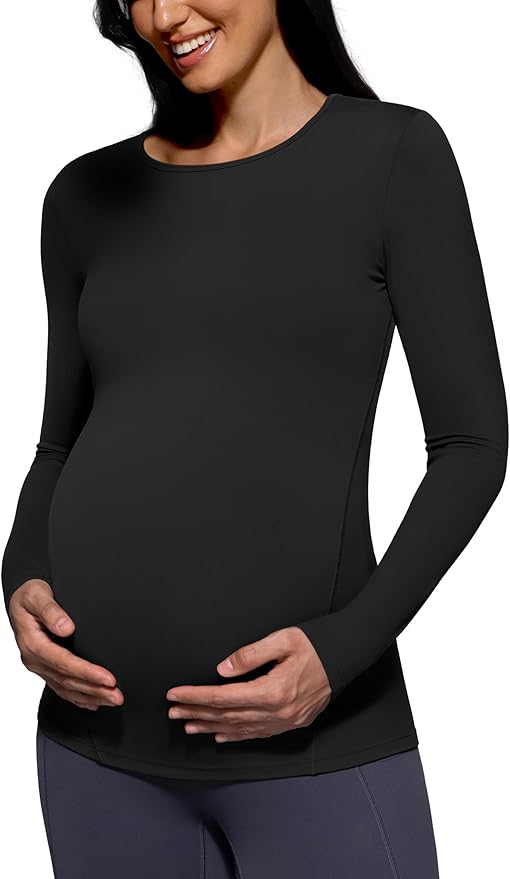 POSHDIVAH Women's Maternity Long Sleeve T Shirts Scoop Neck Pregnancy Tee Top by Poshdivah
