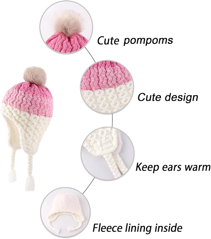 LANGZHEN Toddler Kids Infant Winter Hat, Earflap Knit Warm Cap Fleece Lined - Image 4
