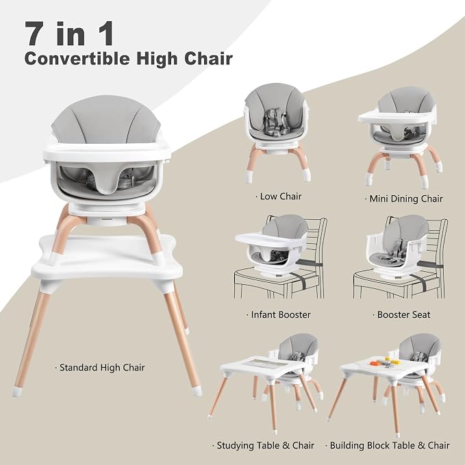 Baby High Chair, 7 in 1 Convertible High Chairs - Image 3