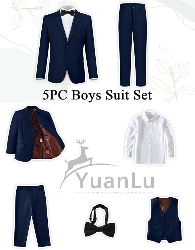 YuanLu Boys Suit for Kids Tuxedo Wedding Ring Bearer Outfit, 5 Piece Boy Slim - Image 2