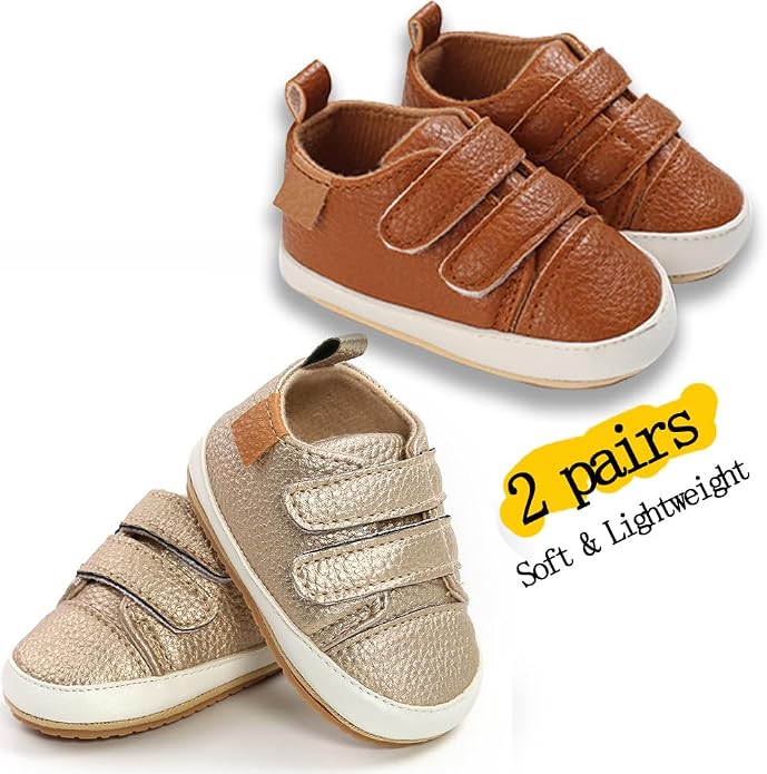 2Pairs Baby Shoes, Boys Girls Non-Slip Rubber Sole Sneakers, Unisex Infant Soft - Image 5
