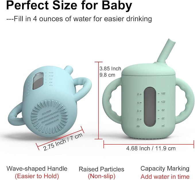 Seposeve 2 Pack Silicone Sippy Cups, Leak-Proof Baby Straw Cup - Image 6