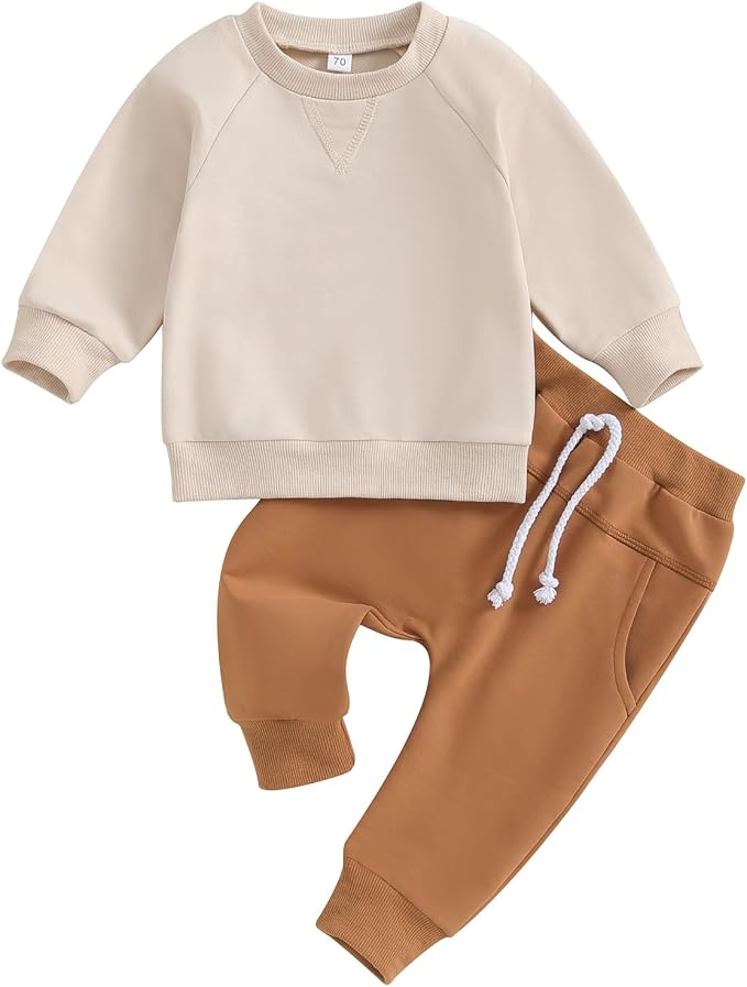 Toddler Baby Boy Clothes Solid Color Long Sleeve Crewneck Sweatshirt Top Casual by MABABY