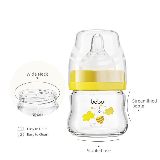 YOHKOH Glass Baby Bottles with Slow Flow Nipple, Newborn Anti-Colic Baby Bottles - Image 3