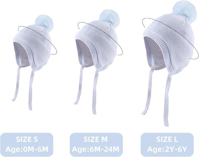 JANGANNSA Basic Winter Baby Boys Beanie Pompom Knitted Girls Hat Kids Earflap - Image 6