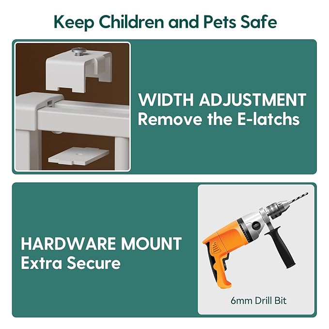 Babelio Baby Gate for Stairs, Kitchen & Doorways, 26-43" W 28" H No Bottom Bar| - Image 5