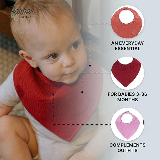 Parker Baby Muslin Bandana Drool Bibs | 100% Soft Muslin Cotton, Absorbent & - Image 4
