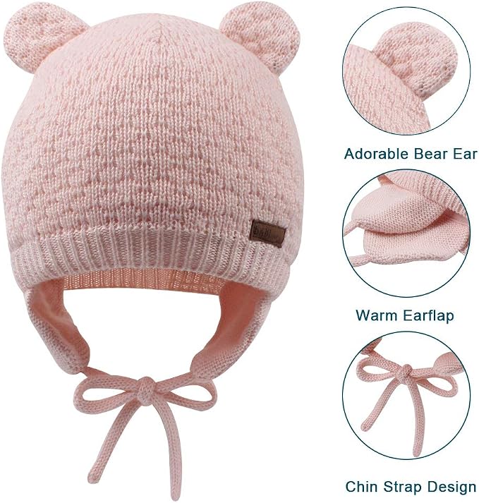 XIAOHAWANG Baby Hat Cute Bear Toddler Earflap Beanie Warm - Image 4