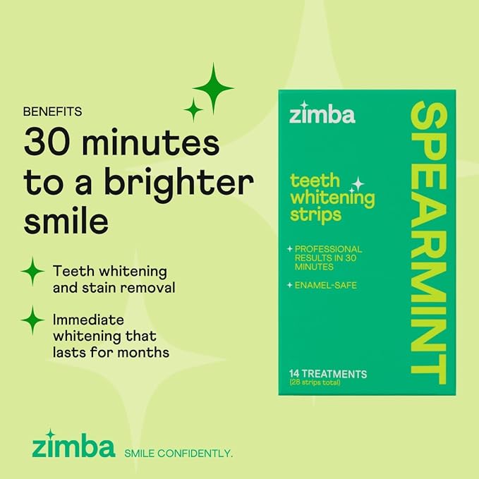 Zimba Spearmint Flavored Teeth Whitening Strips | Vegan, Enamel Safe Hydrogen - Image 2
