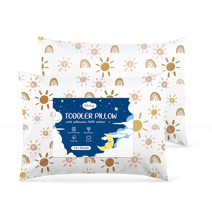 2-Pack Toddler Pillow, 13X18 Cotton Toddler Pillows by Babebay