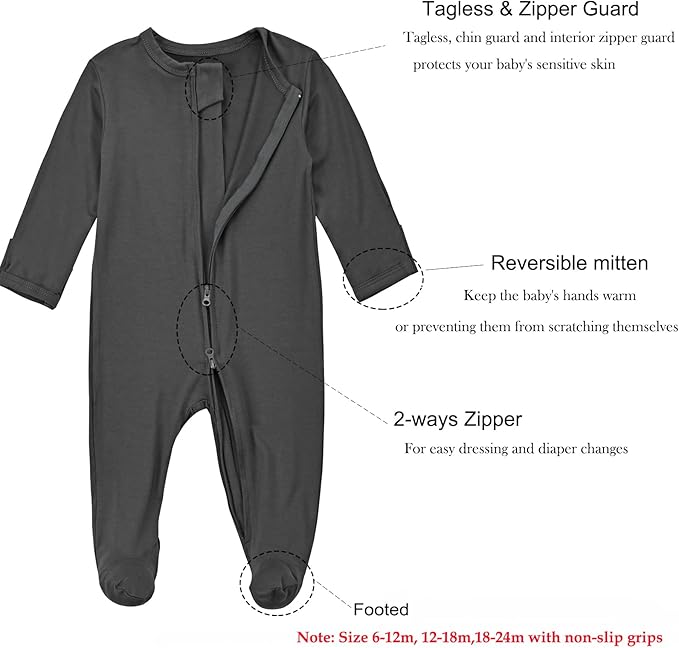 Aablexema Baby Zipper Pajamas Bamboo Rayon - Image 3