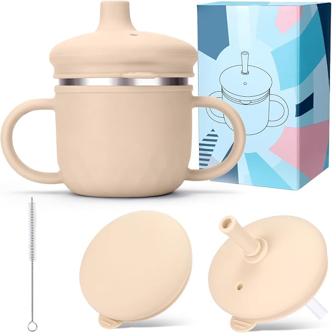 BUSOHA Stainless Steel Sippy Cups - 3 IN 1 Silicone Sippy Cup by BUSOHA