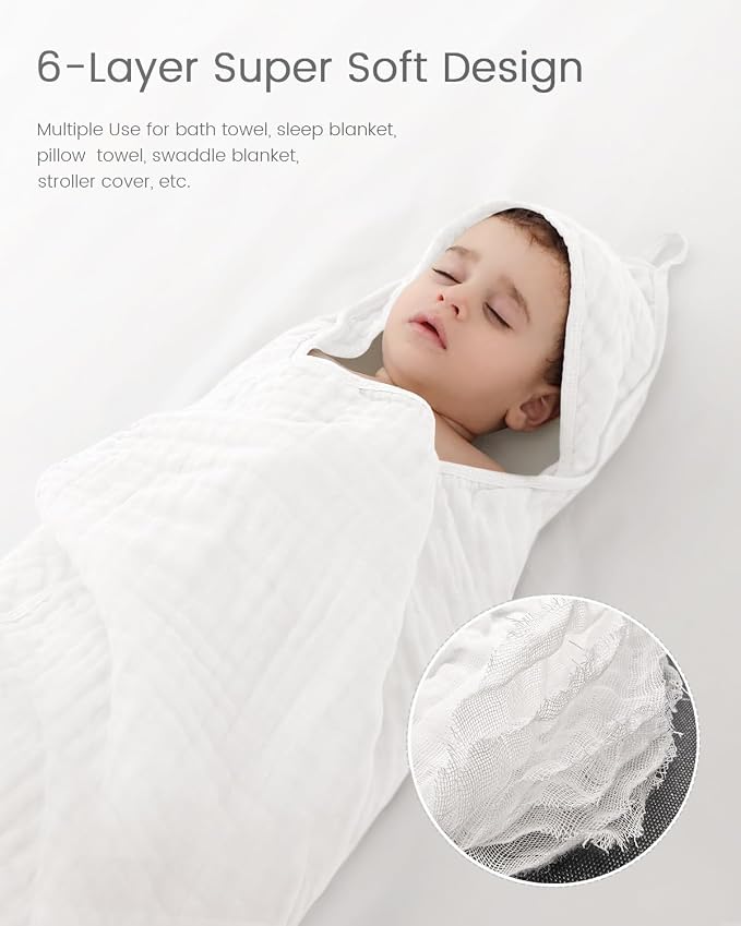 Hooded Baby Towels for Newborn, 35x35 Inch 3 Pack 100% Muslin Cotton Baby Bath - Image 5