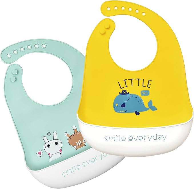 Silicone Bibs for Babies and Toddlers 2 Sets Feeding Bibs for Boy and Girl by Eimmabey