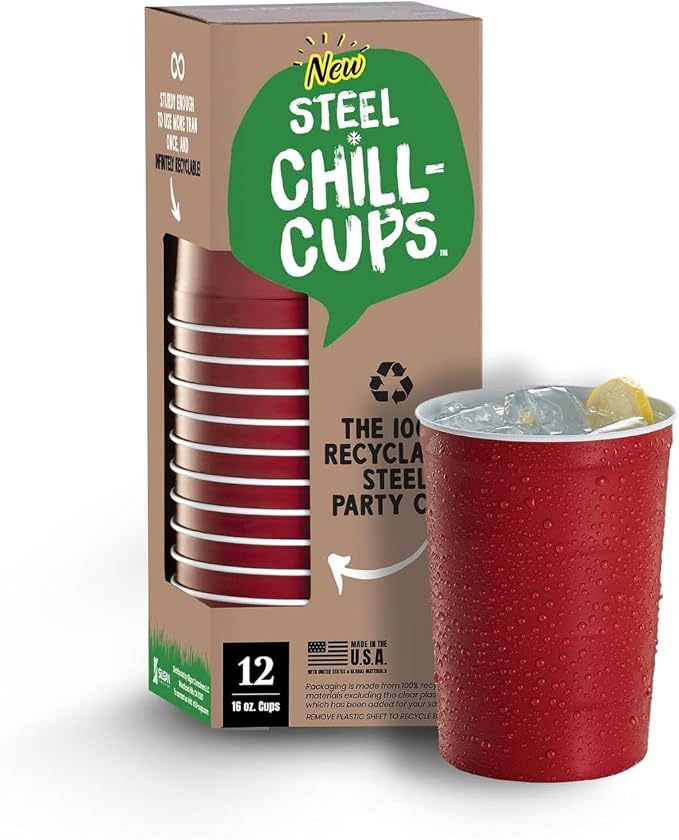 16 oz. Party Cups, Sturdy & Durable, Disposable and 100% Recyclable, Made in USA by SteelChillCups