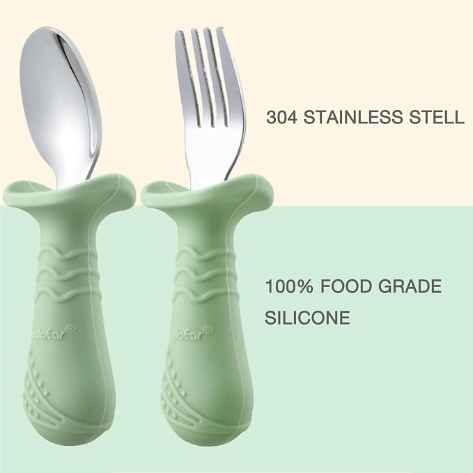 PandaEar Baby Toddler Fork and Spoon Utensil Set, 6 Pack Silicone Stainless - Image 7