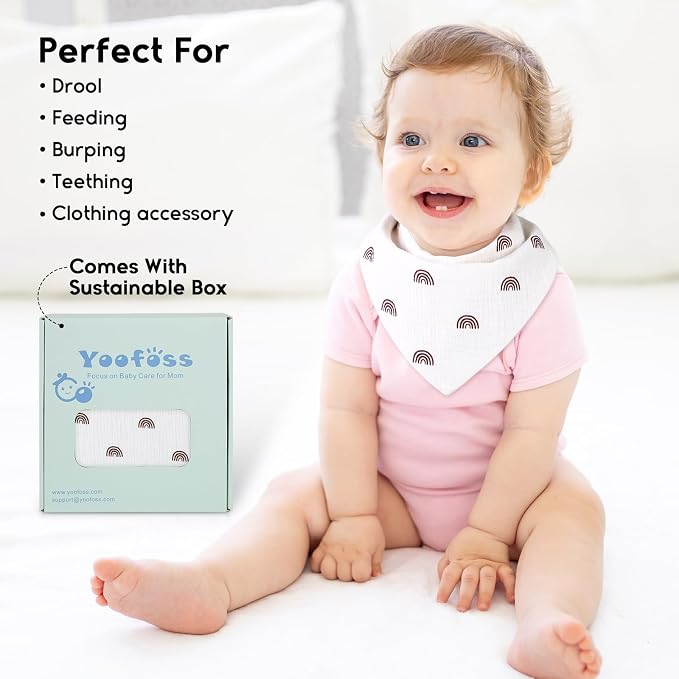 Yoofoss Muslin Baby Bibs 10 Pack 100% Organic Cotton 6-Layer Soft Absorbent - Image 6