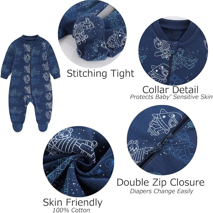 Newborn Baby 2-way Zipper Romper Cotton One-piece Jumsuit 3-pack, 0-24 Months - Image 2
