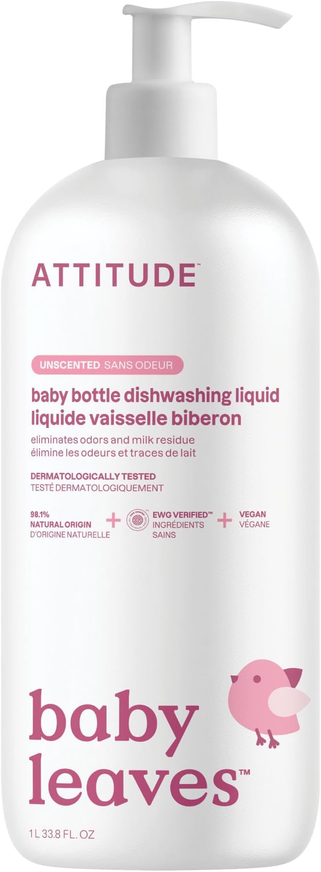 ATTITUDE Baby Dish Soap and Bottle Cleaner, EWG Verified Dishwashing Liquid by ATTITUDE